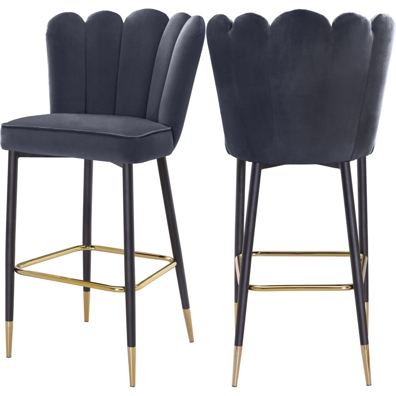 Sonette Upholstered Counter Stool with Metal Frame, Grey Velvet