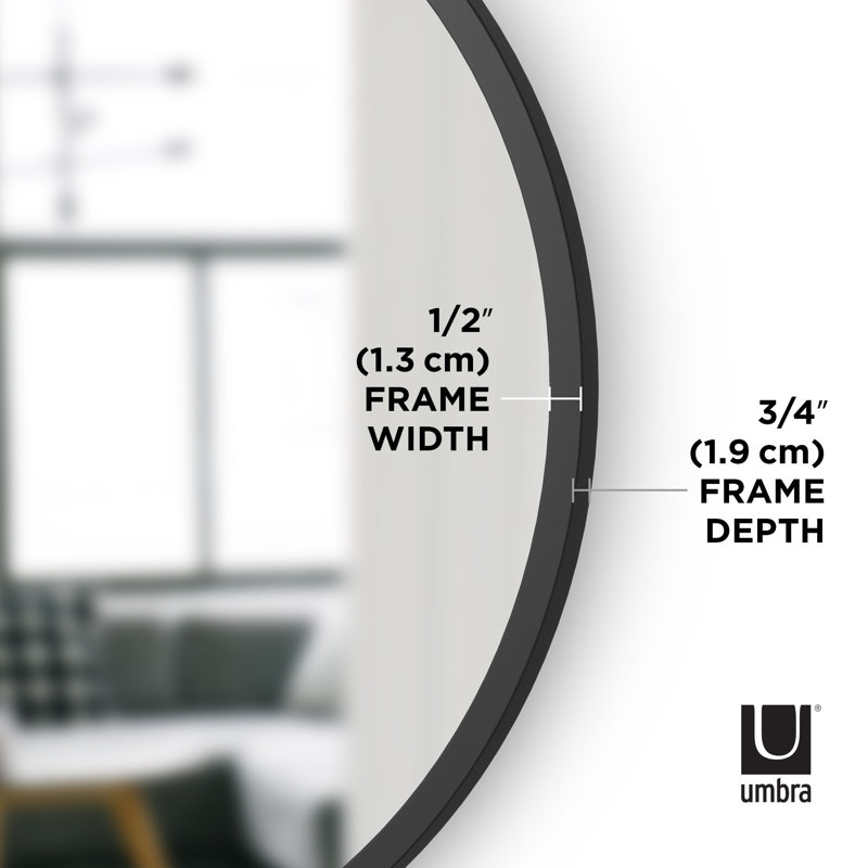 26'' Modern Black Round Wall Mirror with Rubber Frame