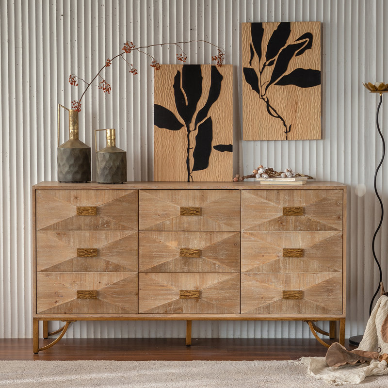 Commode moderne à 9 tiroirs avec glissières en métal coulissantes et rangement polyvalent pour les chambres et les espaces de vie confortables