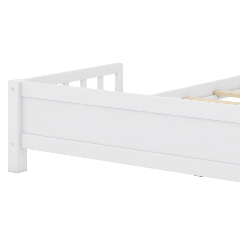 Lit plateforme avec tête de lit bibliothèque et capteur, Blanc, Double
