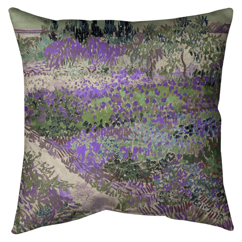 Vincent Van Gogh Floral Leather/Suede Reversible Throw Pillow, 16" x 16", Purple, UV Protected