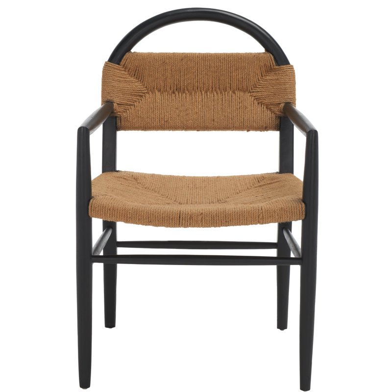 Chaise avec accoudoirs en bois massif Kashmir, Brun, Noir