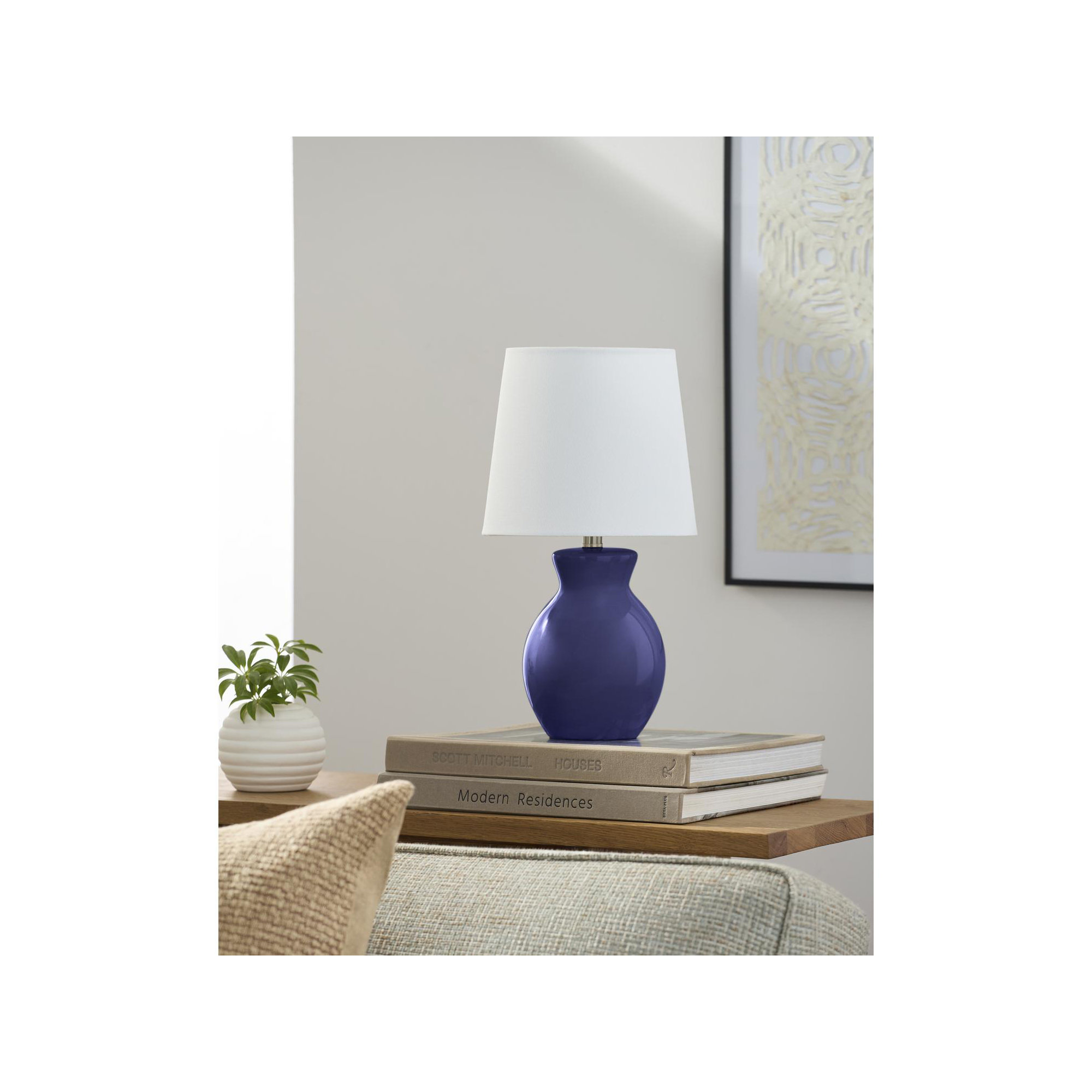 Drum Shade Lamp, Navy, 15'' H X 8'' W X 8'' D