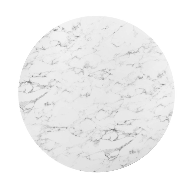  Table de salle à manger en marbre artificiel Lippa, H 29,5 po x L 54 po x l 54 po, Blanc, Blanc