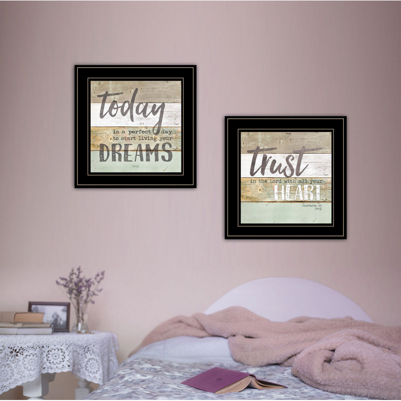 «Trust in the Lord», ensemble de 2 décorations murales encadrées pour le salon et la maison par Marla Rae, Cadre noir