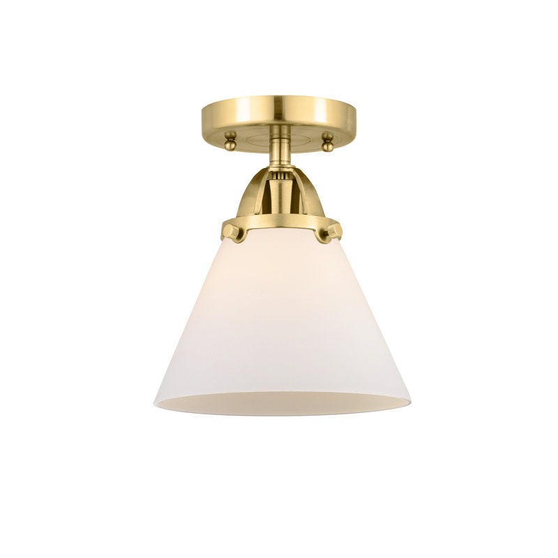 Glass LED Semi Flush Mount, Matte White, 9.5" H x 7.75" W x 7.75" D, Satin Gold