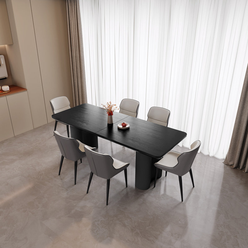 Ensemble de table de salle à manger 78,97 "moderne rectangulaire noir avec 6 chaises pour la cuisine, le bar et le salon
