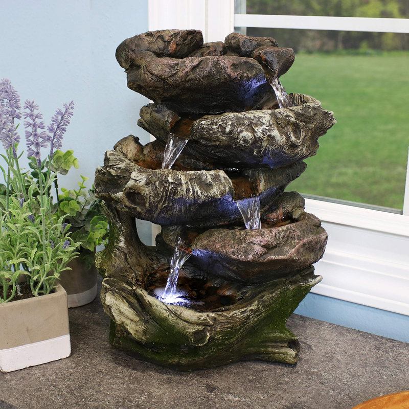 Cascading Caves Rustic Tabletop Fountain with LEDs