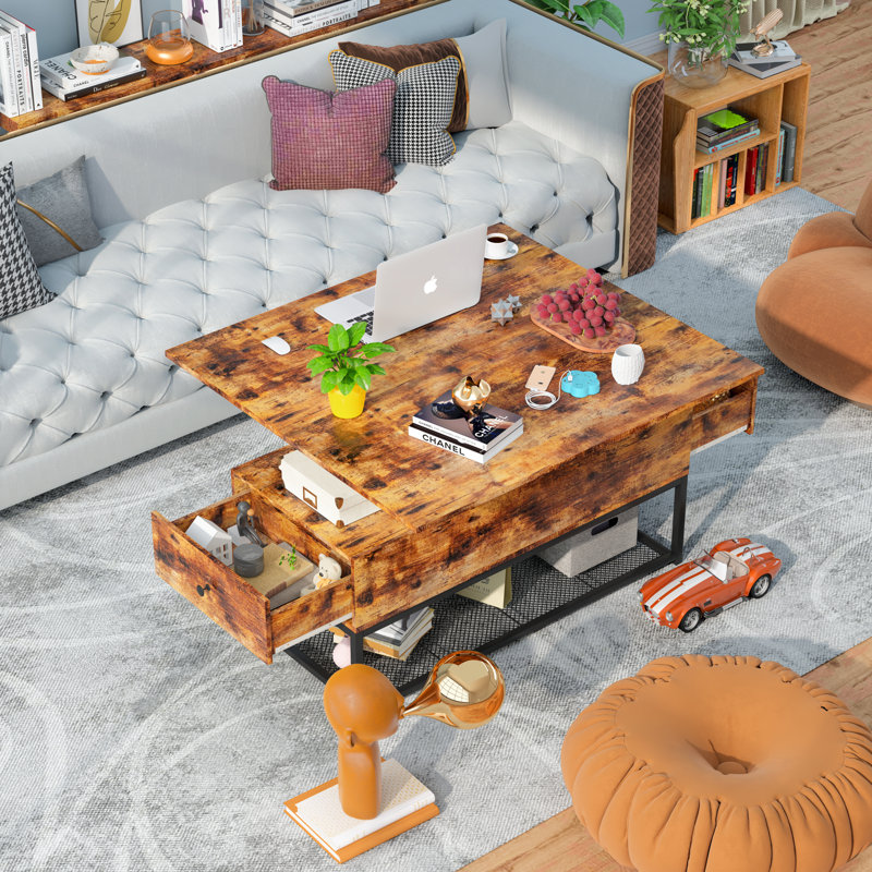 Table basse à plateau relevable avec rangement