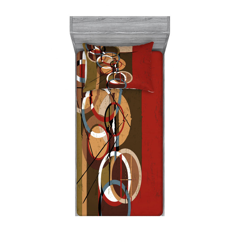 Ensemble de literie abstrait en forme de artful rétro sur murky base, Taie d'oreiller pour lit simple TG