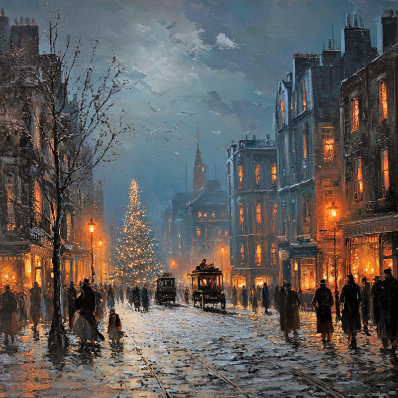 Art mural victorien sur toile tendue soirée de Noël, 20 po x 20 po
