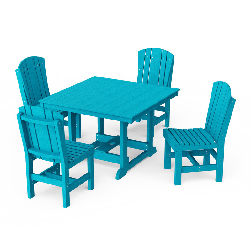 Heritage 5-Piece Side Chair Square Dining Set, Aruba Blue