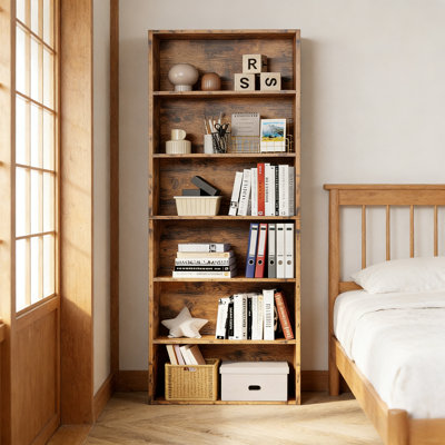 Bibliothèque sur pied de style industriel rétro à six niveaux de 70 pouces de hauteur, idéale pour le salon, la chambre à coucher et les bureaux.