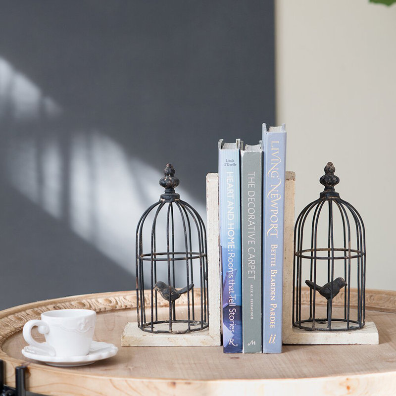 Serre-livres en métal avec base en bois