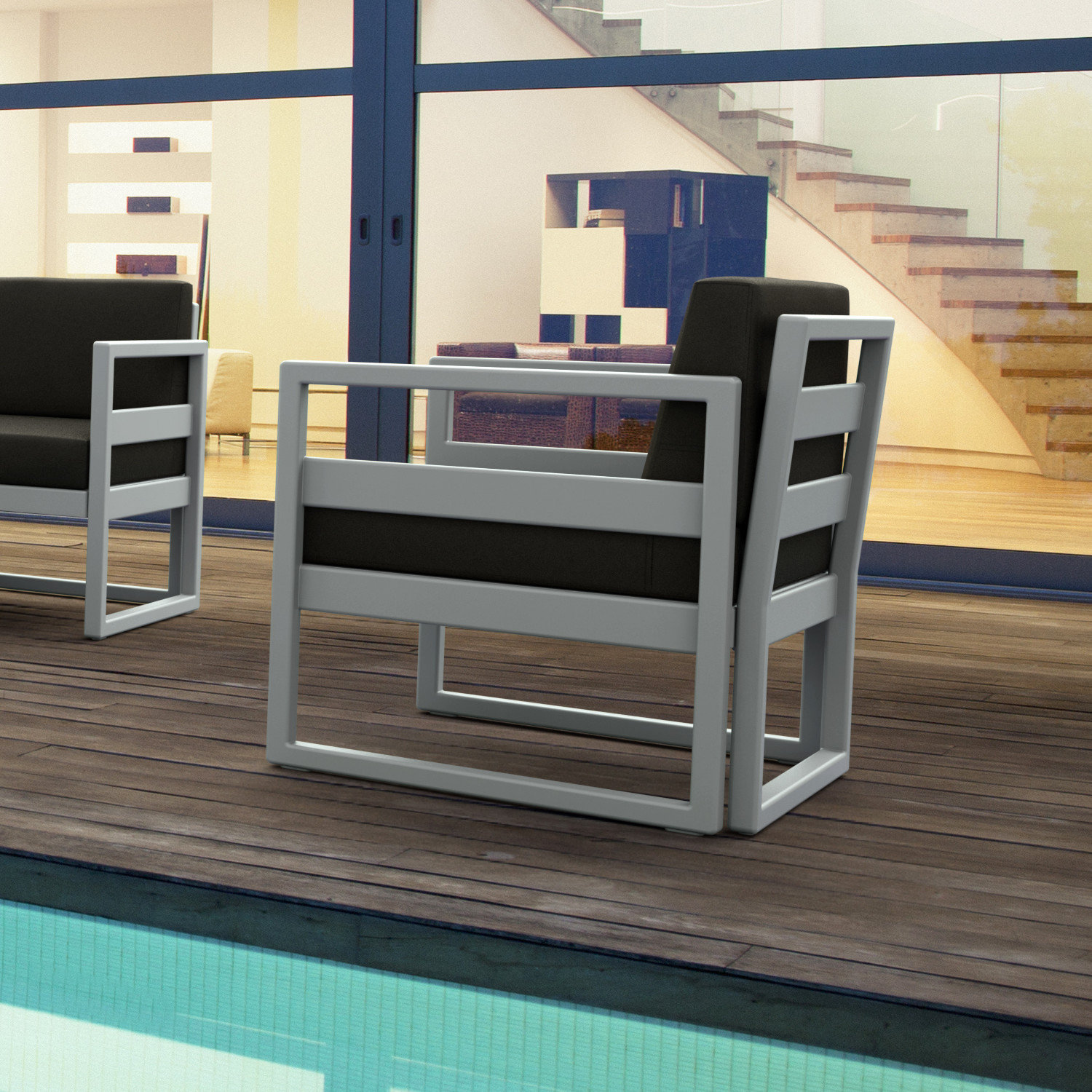 Lane Outdoor Lounge Chair, Charcoal, White