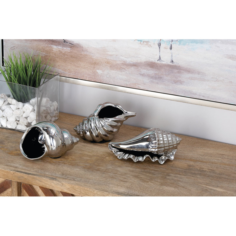 Shoaf Porcelain Ceramic Shell Decorative Sculpture Set, Silver