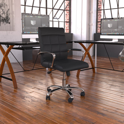 Jayen Mid-Back Swivel Vinyl Upholstered Desk Chair with Armrests