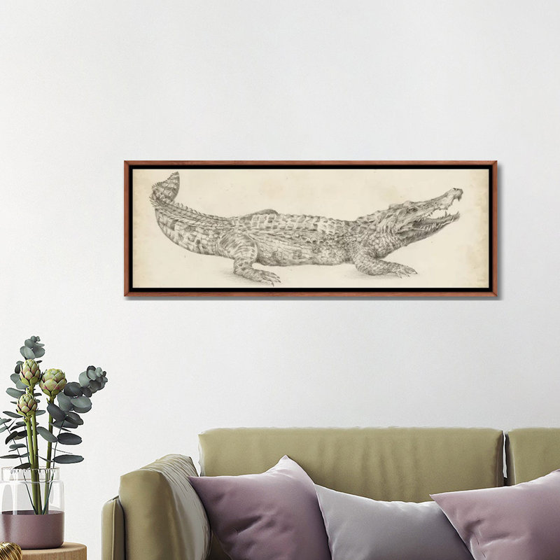 Impression sur toile « crocodile sketch » par Ethan Harper, H 16 po x l 48 po x 1,5 po, Toile classique avec cadre brun