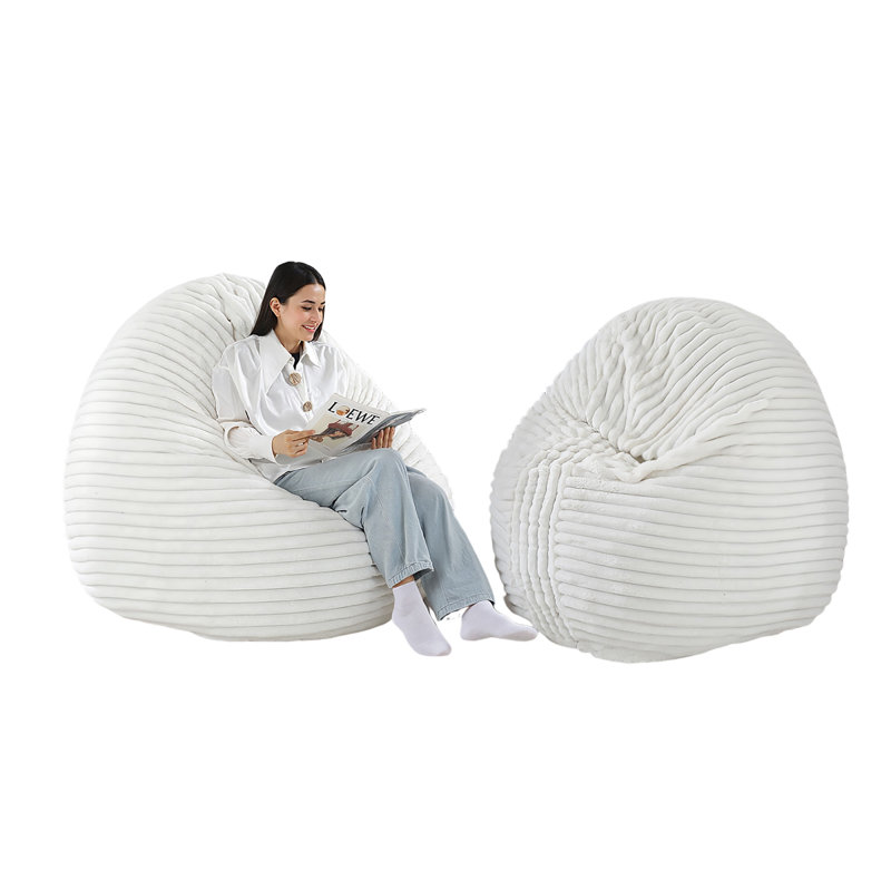 Oversized Large Round 5 Foot Giant Foam Filled Faux Rabbit Fur Bean Bag Sofa with Soft Removeable Cover, Beige 
