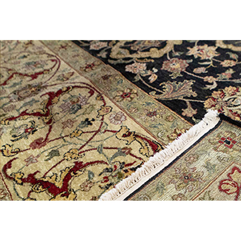 Tapis noir et doré de haute qualité noué à la main