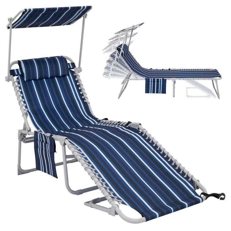 Folding Chaise Lounge Chair, Blue/White