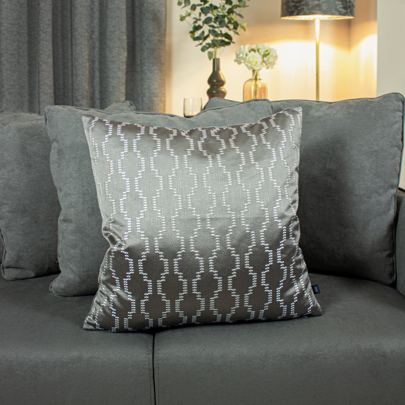 Brayton Geometric Square Throw Cushion, Fog/Dark Grey, Polyester/Polyfill