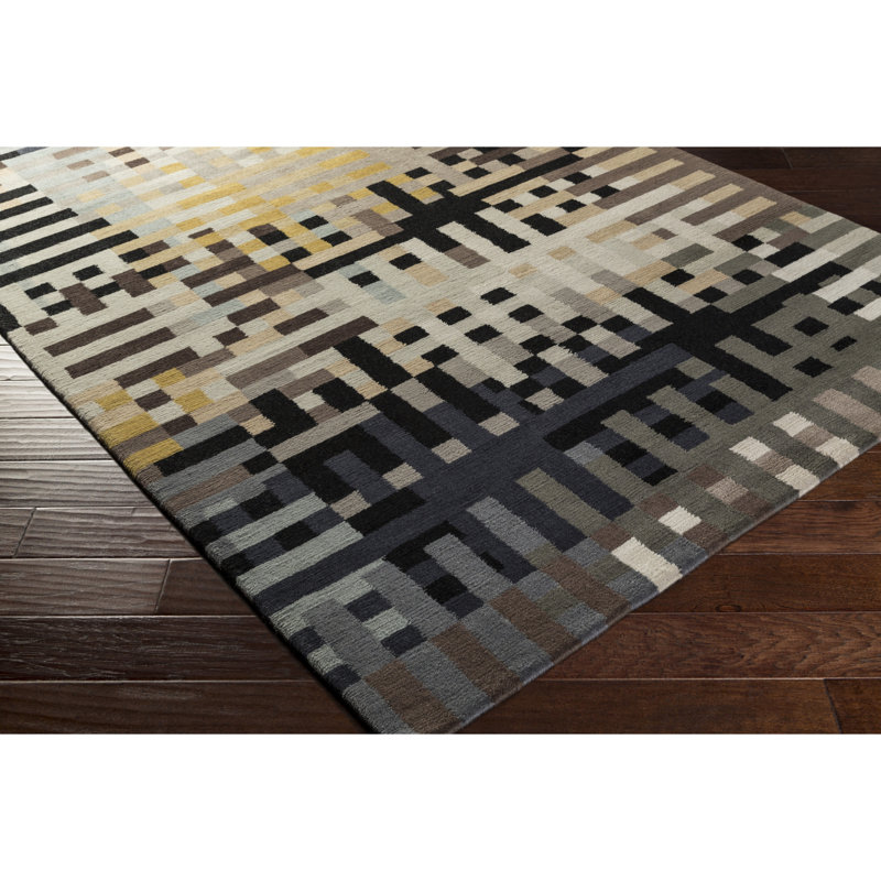Hand Knotted Wool Geometric Area Rug, Rectangle 2' x 3'