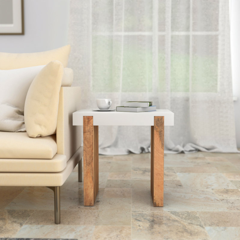 20 Inch Rectangular End Side Table, Mango Solid Wood