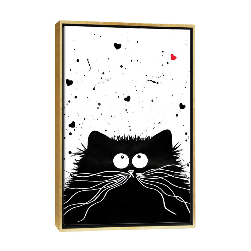Félin affectueux par Kim Haskins-impression d’art graphique, H 40 po x l 26 po x P 1,5 po, Toile encadrée d'or, Pas de tapis