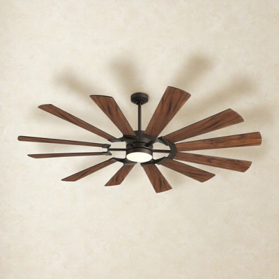 12 Blade Solid Wood Ceiling Fan With Light, 8509 Cfm High Airflow, Quiet Dc Motor, 3 Cct Led Light, Reversible Function, 3 Downrods, Modern Indoor/Commercial Ceiling Fan For Large Rooms