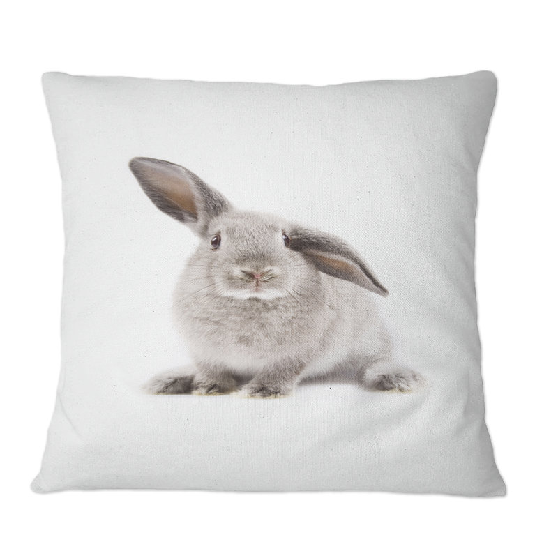 Portrait d'un lapin sur fond blanc II - Coussin décoratif à imprimé traditionnel, 18 po x 18 po