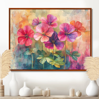 Neon Geranium Fields Pop Art II - Geraniums, art mural sur toile