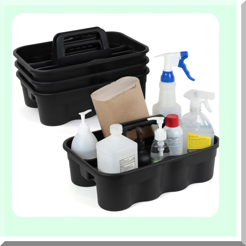 Ultimate CleanPro Portable Caddy Set - 4 Pack Black Organizer with Handle for Efficient Cleaning Supplies Storage