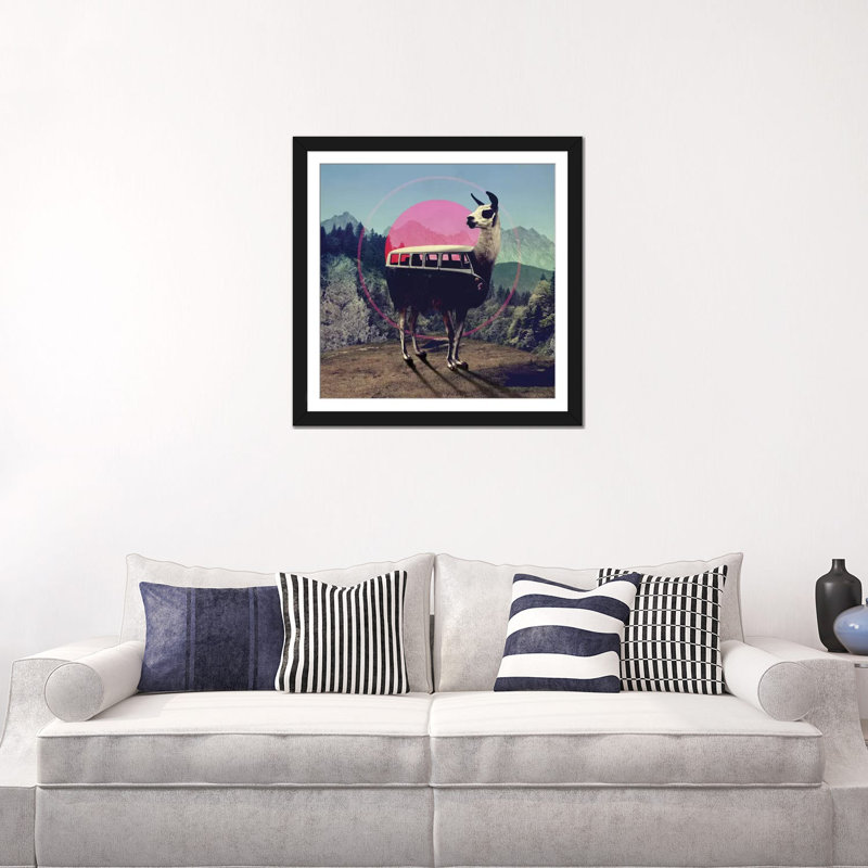 «Llama», impression sur toile tendue, Papier avec cadre noir, Blanc, H 24 po x l 24 po x P 1 po