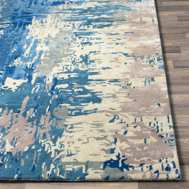 Tapis bleu foncé touffeté à la main Ratcliff, Tapis de couloir 2 pi 6 po x 8 pi