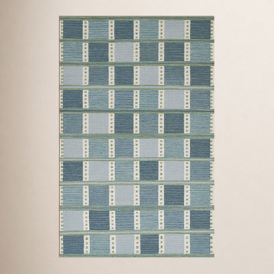 Freya Blue Hand-Woven Geometric Wool Rug