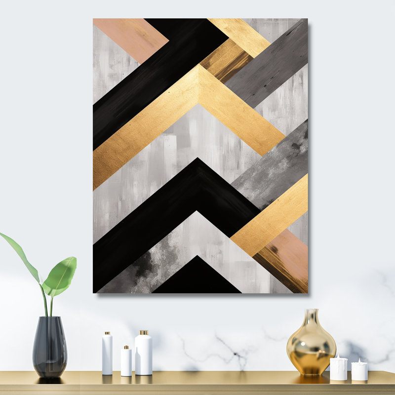 Carreaux géométriques noirs et dorés 4 - art mural géométrique en métal, H 32 po x l 24 po x P 1 po
