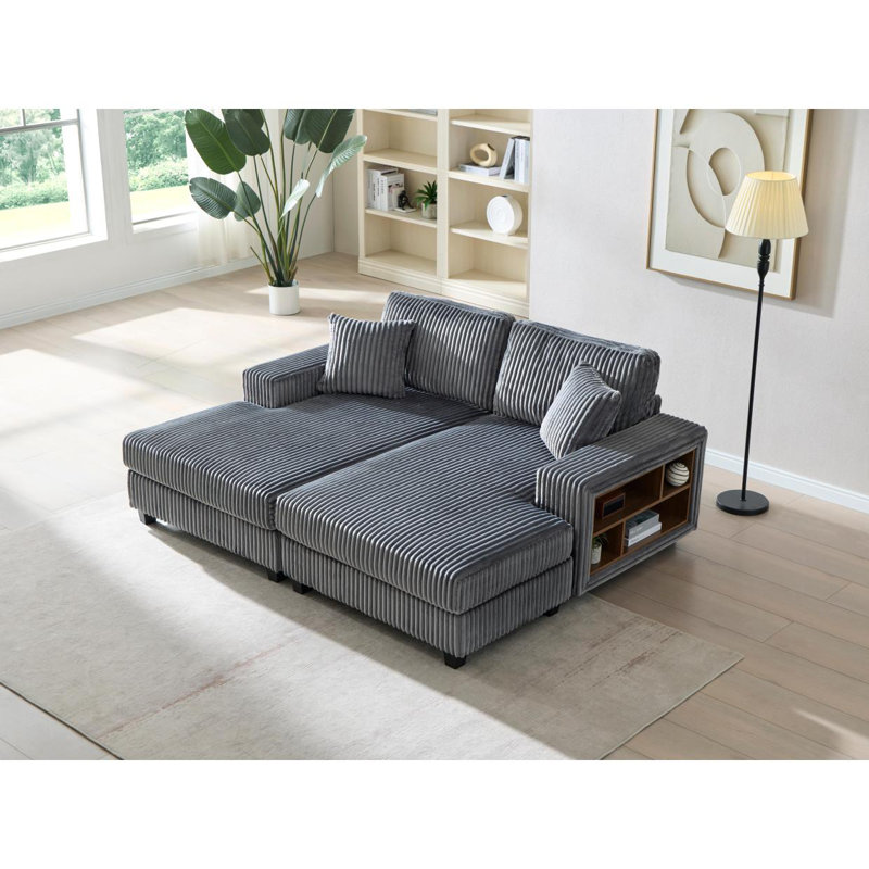 Canapé convertible combiné, tissu velours côtelé, canapé-lit moelleux moderne, fauteuil double salon surdimensionné combiné, gris foncé