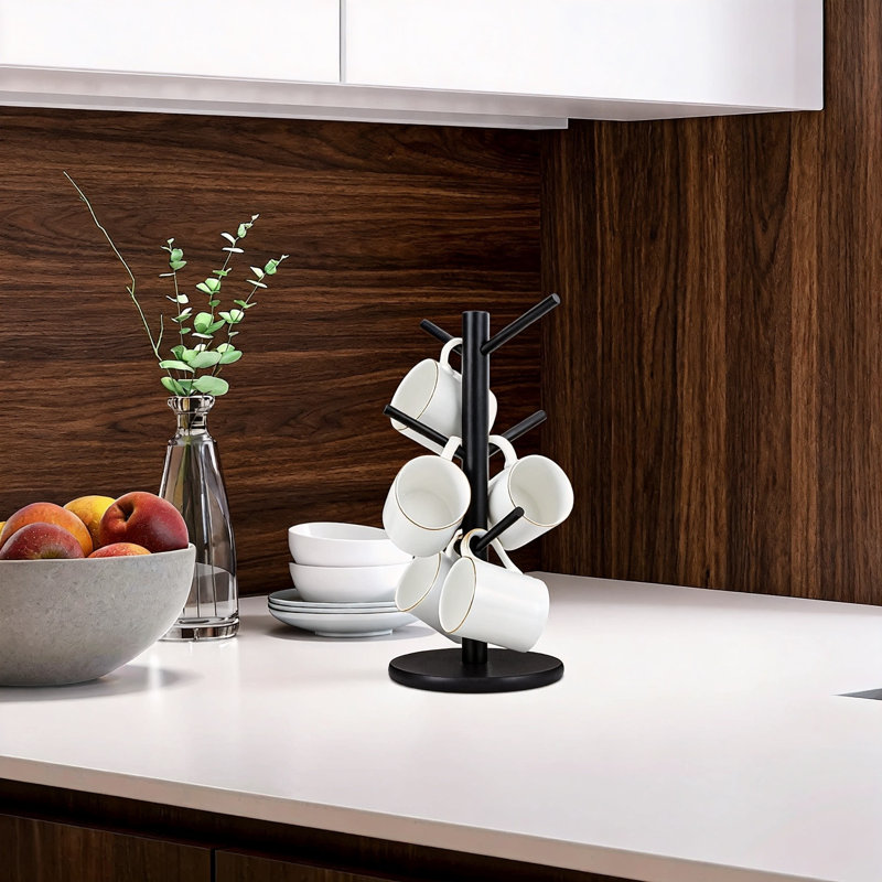 Arbre porte-gobelet avec 6 crochets (noir), Noir