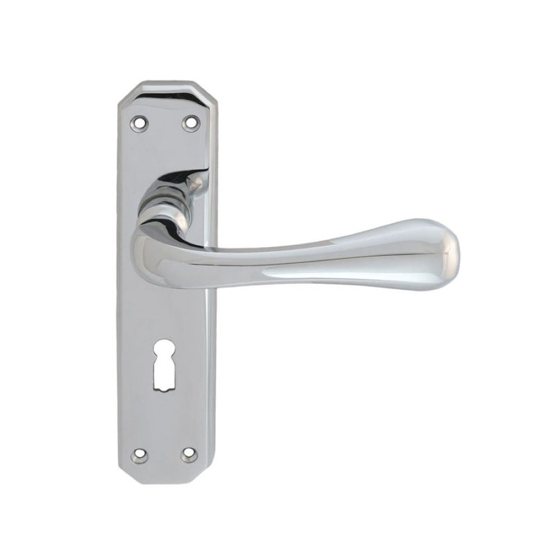 Eden Lock Door Handle, Polished Chrome