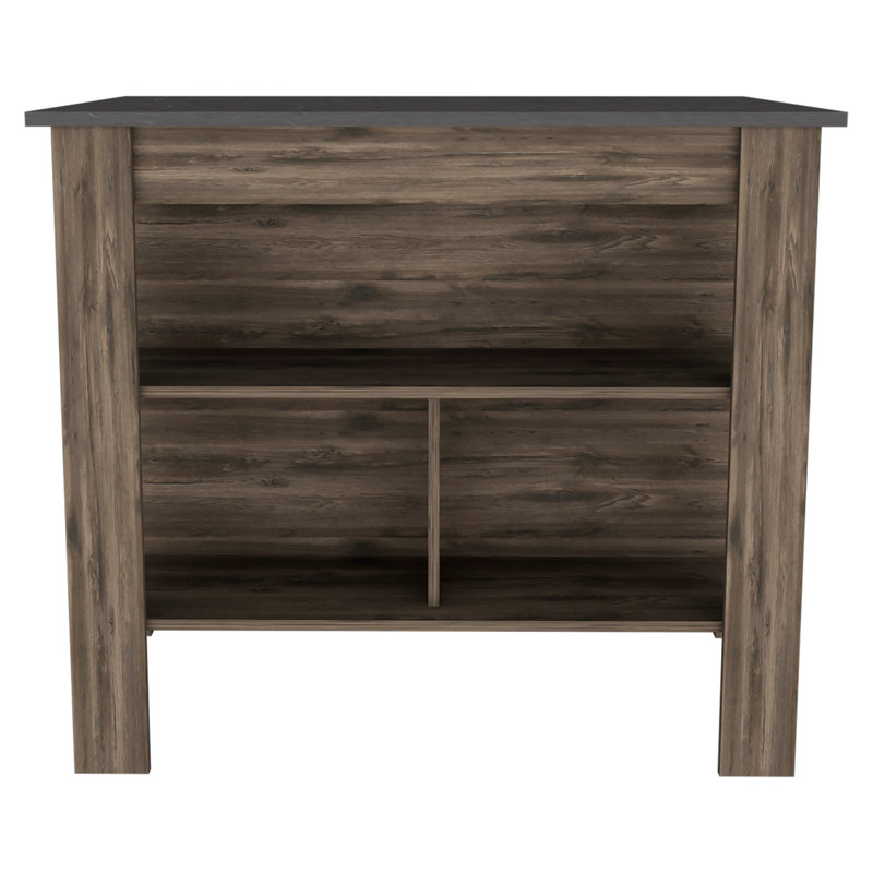 Kitchen Island, Four Legs, Three Shelves, Gray/Brown