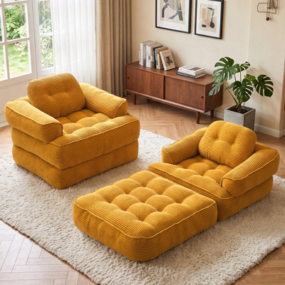 Canapé-lit convertible en velours côtelé de 90 cm, fauteuil pliant 2 en 1 sans os avec accoudoirs, aucun assemblage requis, canapé de sol modulaire multicolore pour salon, chambre et salle de jeux (ensemble de 2)