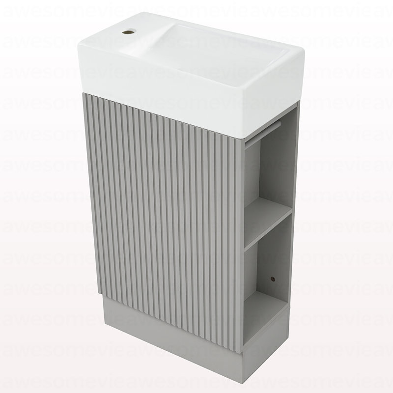 Meuble-lavabo 18,6 po avec lavabo, meuble-lavabo avec tablette à deux niveaux, orientation gauche ou droite, gris, Gris