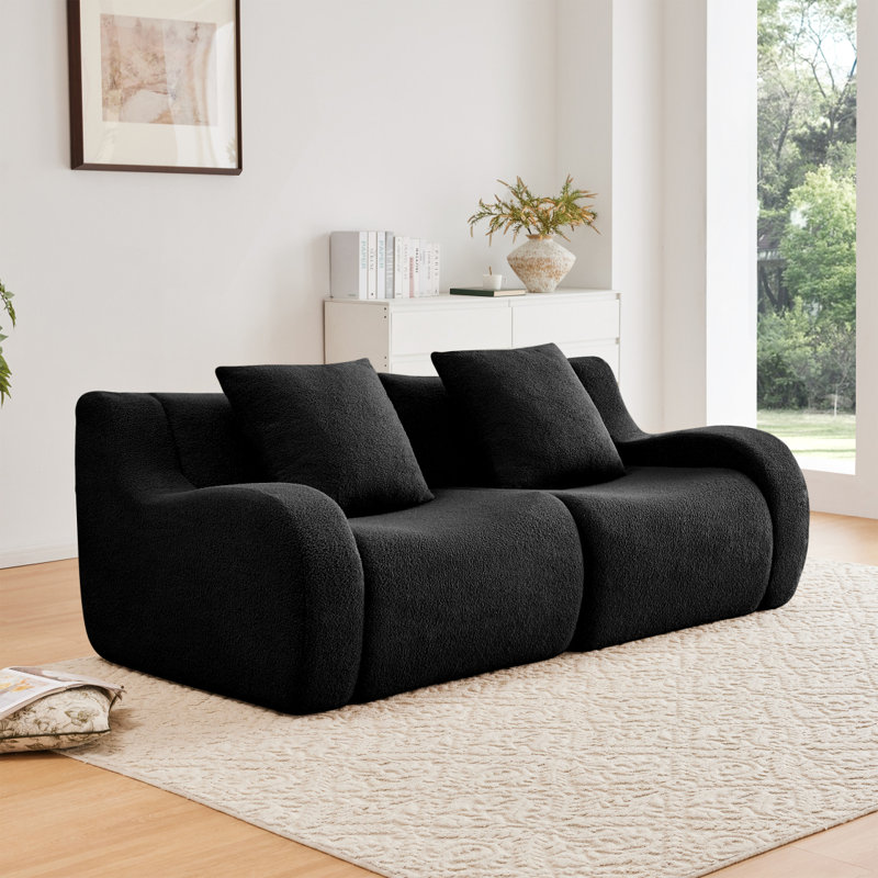 Canapé doux en tissu pelucheux sans os, sans assemblage requis., Noir