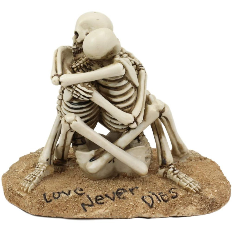 Étreinte de couple squelette « love never dies » castaway Brookmere