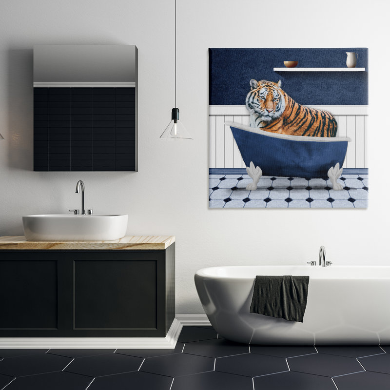 «Tiger in Blue Bathroom», art mural par Marcus Prime, H 36 po x l 36 po