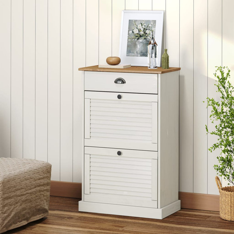 Vidaxl Shoe Cabinet VIGO 23.6"X13.8"X37.8" Gray Solid Wood Pine, White