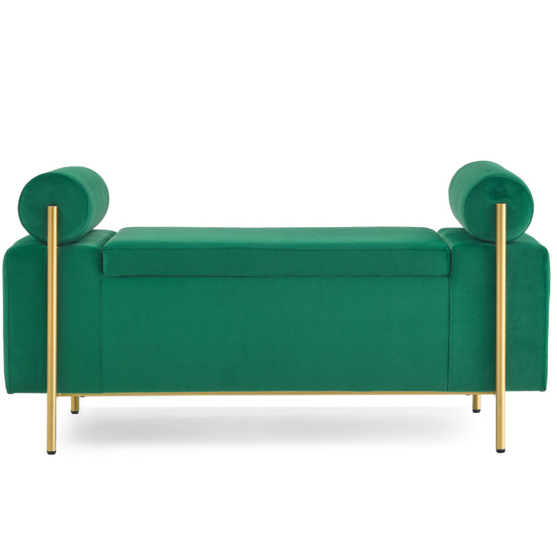 Velvet Upholstered Bench With Iron Legs For Bedroom Luxury Experience Modern Storage Organization Aid, Green