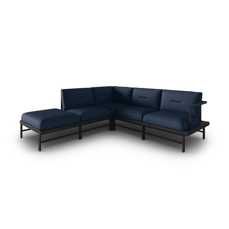 230cm Wide Ash Patio Sectional with Cushions, Dark Blue, Right Hand Facing