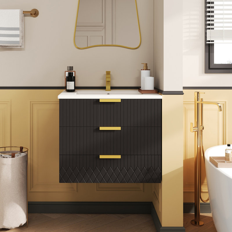 Meuble-lavabo flottant mural 24 po avec lavabo simple, Noir